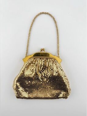 Vintage Purse Whiting and Davis Gold 1950s Metal Mesh Original Box Clutch Chain